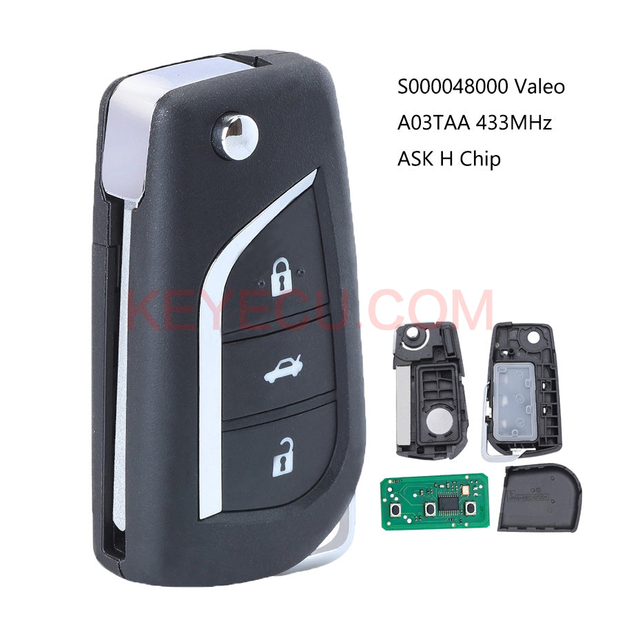 Toyota Corolla / Auris / Aygo 3 Button Remote Key - H Chip