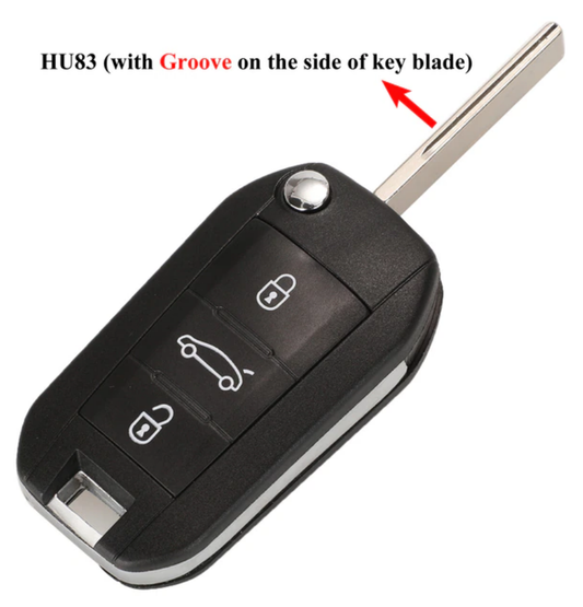 Peugeot / Citroen 3 Button Flip Key Casing - HU83