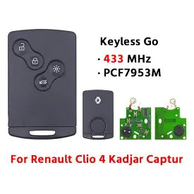 Renault Clio IV / Captur - 4 Button Smart Card 433Mhz - KEYLESS GO